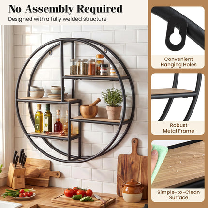 Dreamade Industrial Style Round Wall Shelves for Living Room