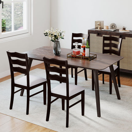 Dreamade Wooden Dining Chairs Set of 2/4 with Rubber Wood Legs Fabric Padded Seat Wavy Ladder Back