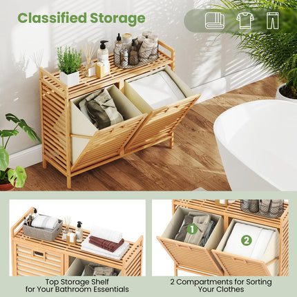 Dreamade 20 Gal Bamboo Tilt Out Laundry Hamper with 2 Removable & Foldable Fabric Bins