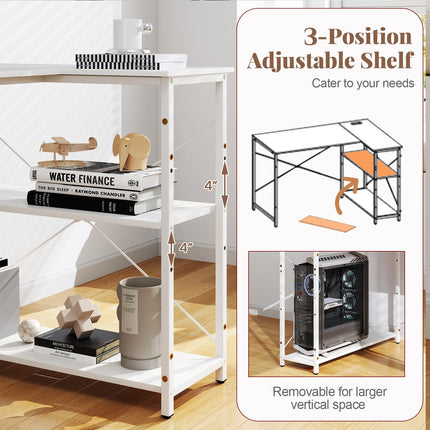 Dreamade 47 Inch Reversible Computer Desk with Adjustable Storage Shelves and Metal Frame