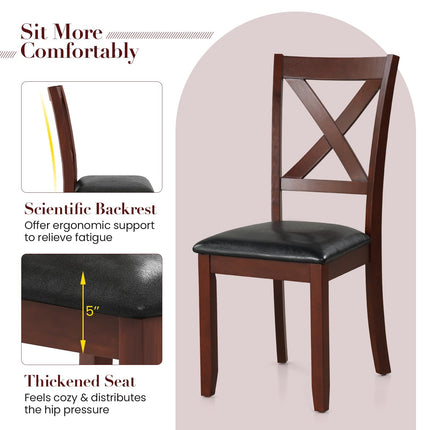 Dreamade Wood Dining Chairs, Faux Leather Upholstered Dining Chairs with Rubber Wood Legs