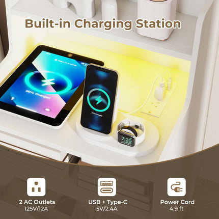 Dreamade Nightstand with LED Light and Charging Station for Living Room Bedroom