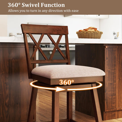 Dreamade Counter Height Bar Stool with Crossed Backs and Rubber Wood Legs