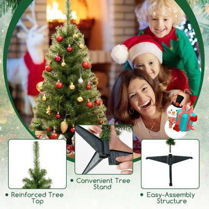 Dreamade 3ft Mini Artificial Christmas Tree, Unlit Green Holiday Tree with 116 Lifelike PVC Branch Tips