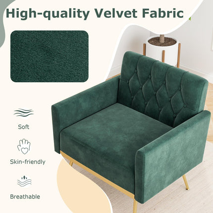 Dreamade Modern Velvet Accent Chair Set of 1/2, Mid-Century Upholstered Single Sofa Chair w/Button Tufted Back