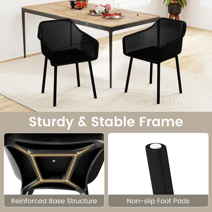 Dreamade Plastic Dining Chairs Set of 2/4 Black Kitchen Armchair w/Breathable Mesh Backrest