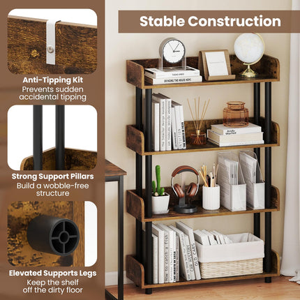 Dreamade 4-Tier Freestanding Bookcase with Anti-Tipping Kit | 4 Shelf Bookcase for Living Room Bedroom Study