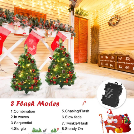 Dreamade Set of 2 Pathway Christmas Trees, 2FT Pre-Lit Artificial Xmas Trees - DreamadeUS