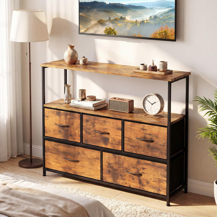 Dreamade TV Stand for 45 Inch TV | 5 Fabric Drawer Entertainment Center with Open Shelf