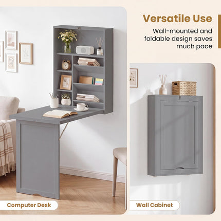 Dreamade Wall Mounted Desk | Foldable Convertible Computer Desk with Storage Shelves