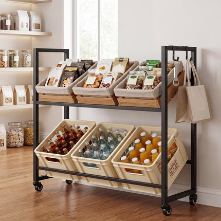 Dreamade 2-Tier Drink Crate Rack with 4 Universal Wheels
