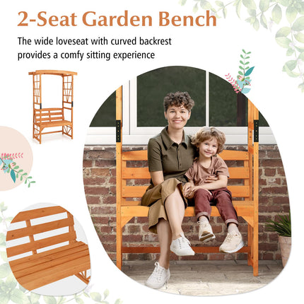 Dreamade Garden Arbor with Bench - Wooden Garden Arch Trellis for Climbing Plants Vines, 2-Person Outdoor Bench