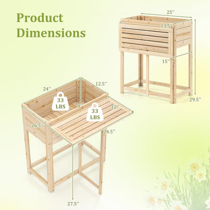 Dreamade Wood Raised Garden Bed w/Folding Drop-Leaf Potting Table