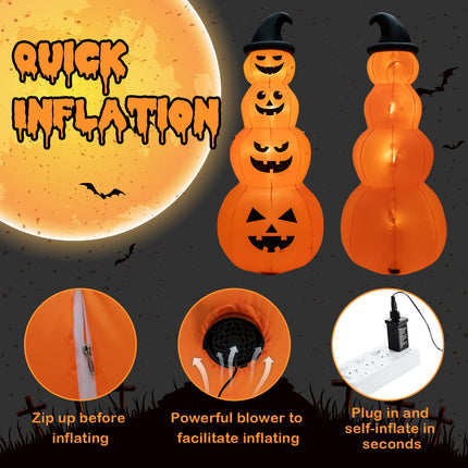 DREAMADE 8 FT Halloween Inflatable Pumpkin Stack 4-Tier Jack-O-Lantern
