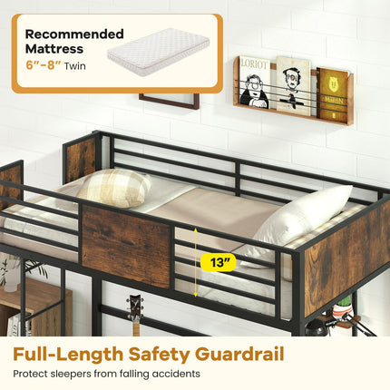 Dreamade Twin Loft Bed with Desk - Heavy-Duty Metal Bed Frame w/Safety Guardrail