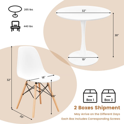 Dreamade Dining Room Table Set for 2 or 4, Compact Kitchen Dining Table Set with 32" Round Table and DSW Chairs
