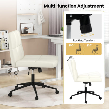 Dreamade Criss Cross Chair with Wheels, PU Leather Cross Legged Office Chair, Height-adjustable Swivel Vanity Chair
