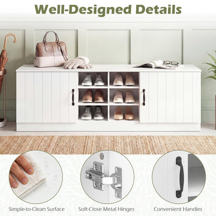 Dreamade 2-Door Shoe Storage Bench Wooden Entryway Bench with Storage