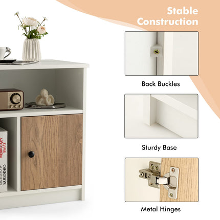Dreamade White Nightstand Set of 2, 25" Tall End Side Table with 1 Door & 2 Open Shelves