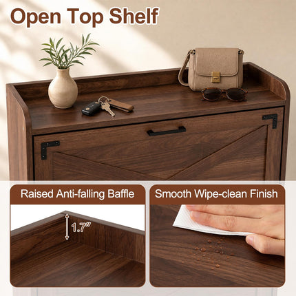 Dreamade Freestanding Slim Farmhouse Shoe Storage Cabinet with 2 Flip Drawers