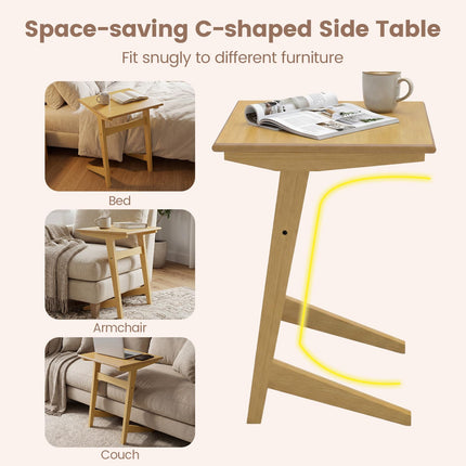 Dreamade C-Shaped Wooden End Table w/Solid Rubber Wood Frame