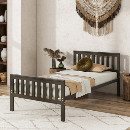 Dreamade Queen/Full/Twin Size Wood Bed Frames with Headboard, Mid Century Platform Bed with Wooden Slats Support