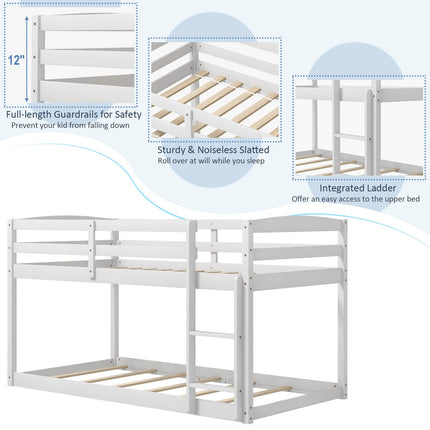 Dreamade Solid Wood Twin Over Twin Bunk Bed Frame