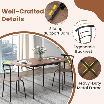 Dreamade 3-Piece Dining Table Set for 2 - Kitchen Table Chair Set with 55” Drop Leaf Dinner Table, Dining Chairs