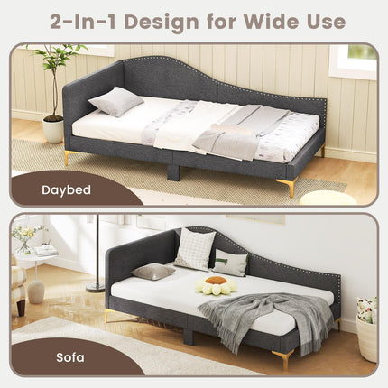 Dreamade Upholstered Daybed, Rivet-Tufted Platform Bed with Headboard