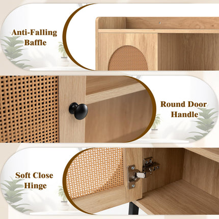 Dreamade Over The Toilet Storage Cabinet, Freestanding Storage Organizer Above Toilet with PE Rattan Door and Adjustable Shelf