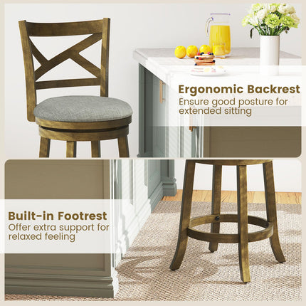 Dreamade Wood Swivel Bar Stools Set of 2/4 with Backrests and Wood Frame
