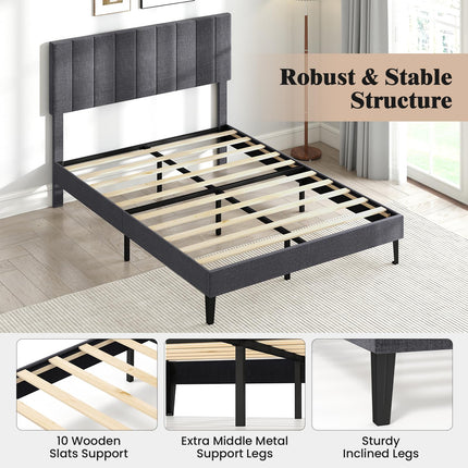 Dreamade Queen/Full/Twin Size Upholstered Bed Frame Platform Bed with Height Adjustable Vertical Channel Headboard