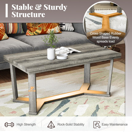 Dreamade Farmhouse Wood Coffee Table with Cross-Shaped Base & Rubber Wood Frame