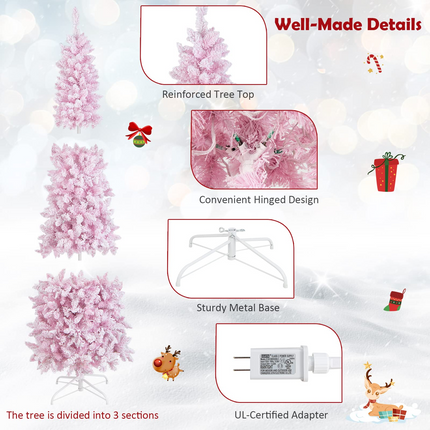 Dreamade 7ft Pre-Lit Pencil Christmas Tree, Snow Flocked Artificial Slim Tree with 800 Branch Tips - DreamadeUS