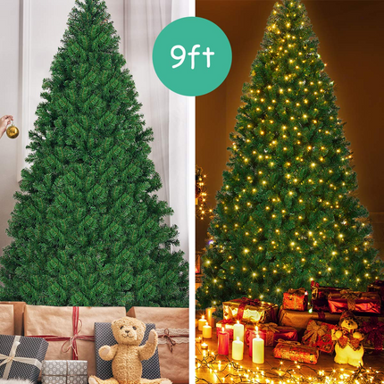 Dreamade 9ft Artificial Pre-lit Christmas Tree Premium Spruce Hinged Tree with 700 LED Lights and Solid Metal Stand - DreamadeUS