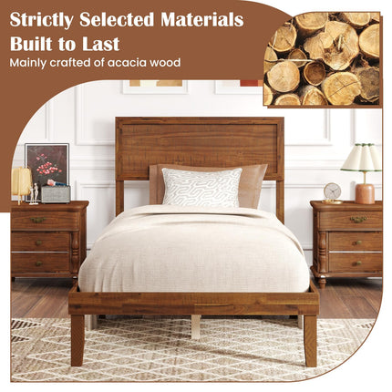 Dreamade Wood Bed Frames with Headboard, Mid Century Modern Platform Bed