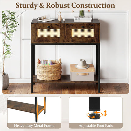 Dreamade Rattan Console Table 32" Boho Entryway Table with 2 Drawers