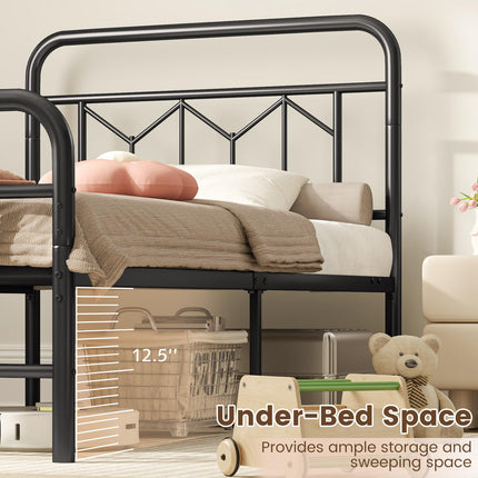 Dreamade Metal Twin Bed Frames with Victorian Style Headboard & Footboard, Heavy Duty Slats Support Mattress Foundation