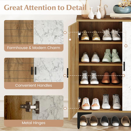 Dreamade Shoe Cabinet 4-Tier Wooden Shoe Rack Cabinet(Marble Pattern Door)