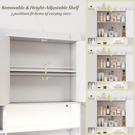 Dreamade Over The Toilet Storage Cabinet with LED Light Doors Toilet Paper Holder