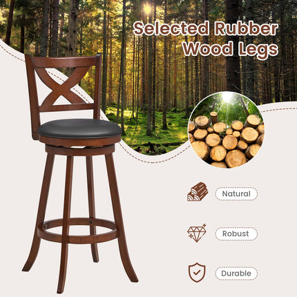 Dreamade Swivel Bar Stools Set of 2, Farmhouse Wooden Barstools with Back