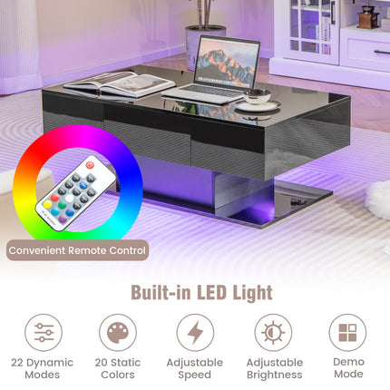 Dreamade Modern LED Coffee Table - 2-Tier Center Table