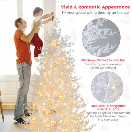 Dreamade 6ft Pre-Lit Artificial Christmas Tree with 300 Multi-Color & Warm-White Fairy LED Lights