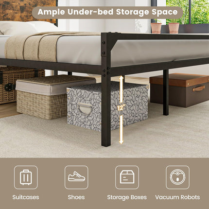 Dreamade Full Size Bed Frame with Rustic Headboard & Footboard, Strong Metal Slat Support Mattress Foundation