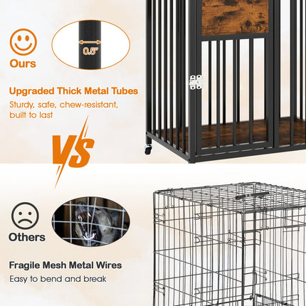 Dreamade Dog Crate Furniture with Lockable Door & Wheels