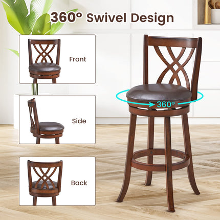 Dreamade Brown Bar Stools PU Leather Cushioned Seat and Footrests, for Kitchen Island