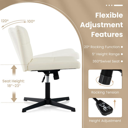 Dreamade Criss Cross Chair, PU Leather Cross Legged Office Chair No Wheels, Height-adjustable Swivel Vanity Chair with U-shaped Seat
