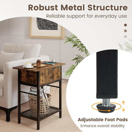 Dreamade End Table | Flip Top Bedside Night Stand w/USB & Type-C Ports (1/2)
