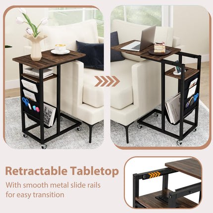Dreamade C Shaped End Table with Charging Station and Wheels