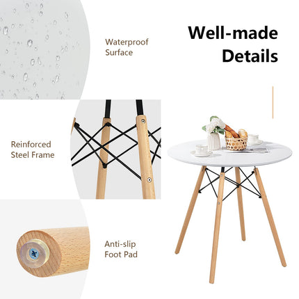 Dreamade Dining Table, Round Dining Room Table with Solid Beech Wood Legs